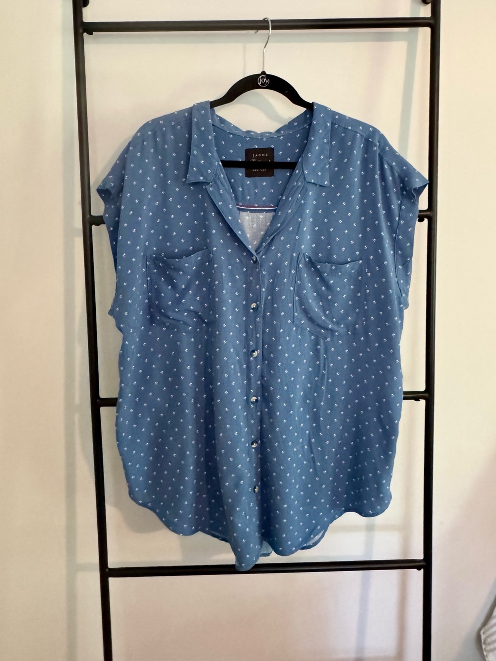 Jachs Light Blue Short-Sleeve Button Down “Girlfriend” Blouse, XXL